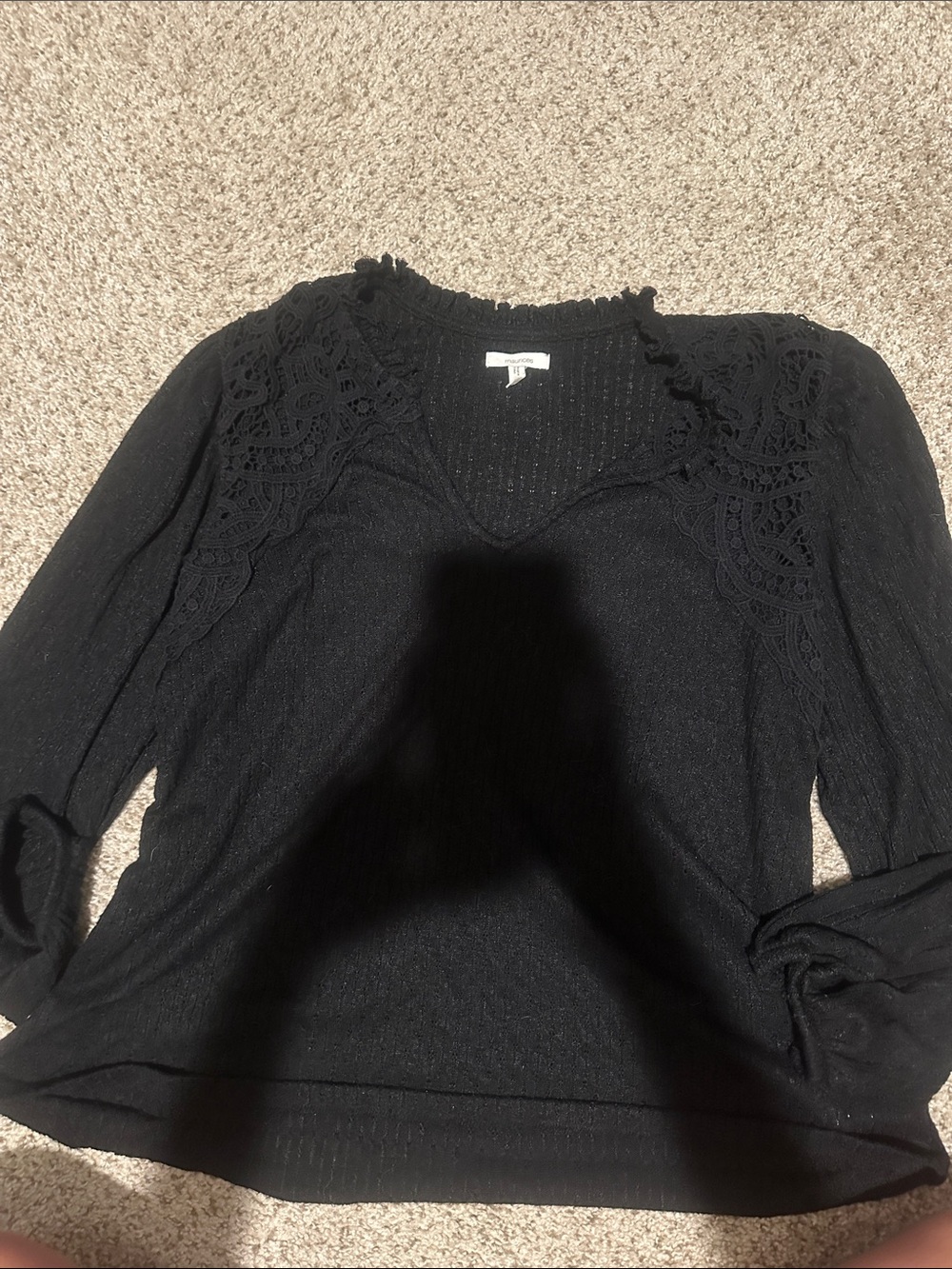 Maurices Black Lace Shoulder V-Neck Sweater